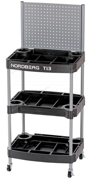 Тележка инструментальная, 3 пластиковые полки, с перфорацией NORDBERG T13 Тележка инструментальная, 3 пластиковые полки, с перфорацией NORDBERG T13